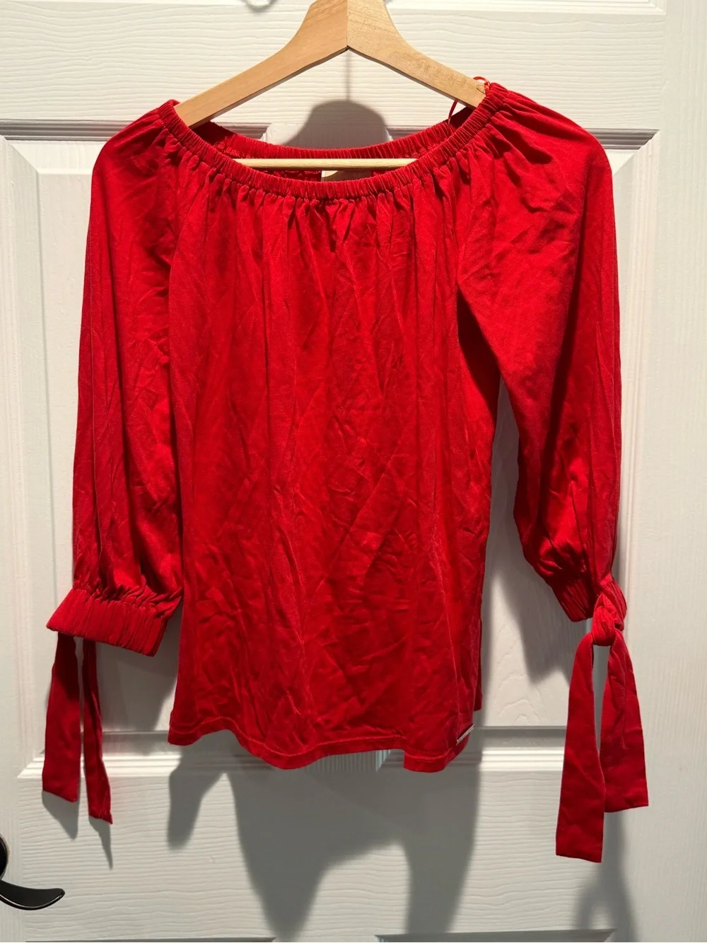 NWT Michael Kors Off-Shoulder Red Tie-Sleeve Blouse